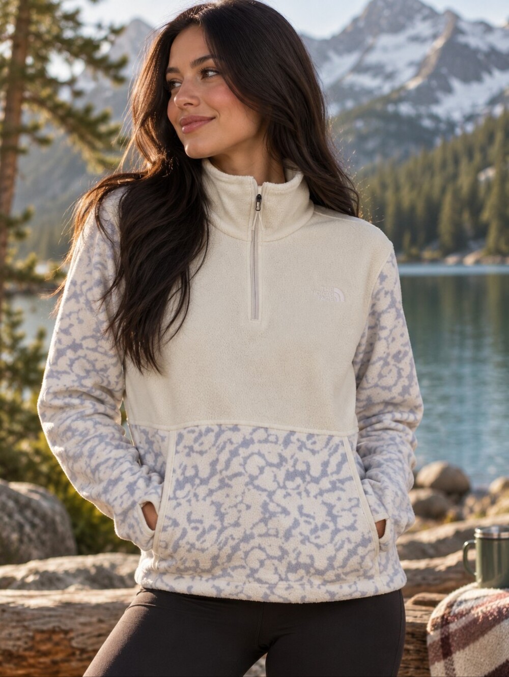 The North Face Polartec Quarter Zip Fleece Pullover Women’s Small Cream Blue